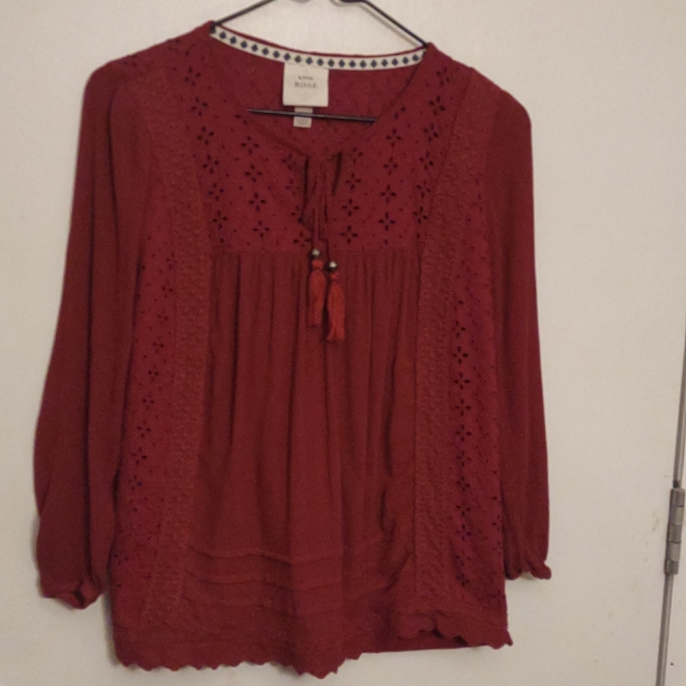 Knox Rose XS burgundy peasant top